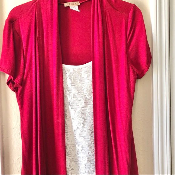 Red and white lace short sleeve blouse - Picture 2 of 6